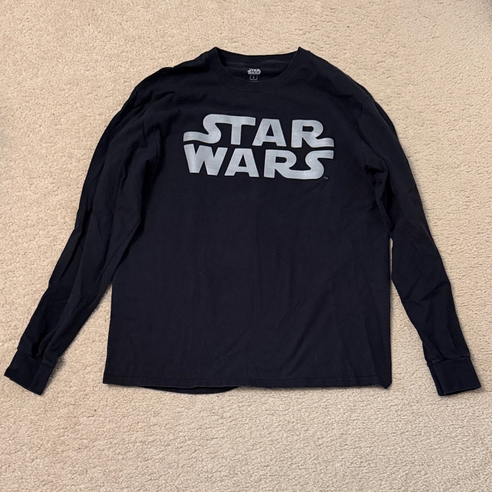 Disney Star Wars Black Long Sleeve Tee with Silver Logo